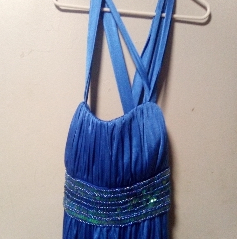 MY Michelle beautiful blue sequin prom or evening bubble hem dress. Size Small.